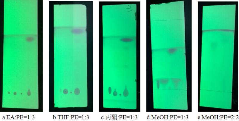 tlc点板展开剂选择照片如图,请问该怎么调整极性或比例,以便继续过