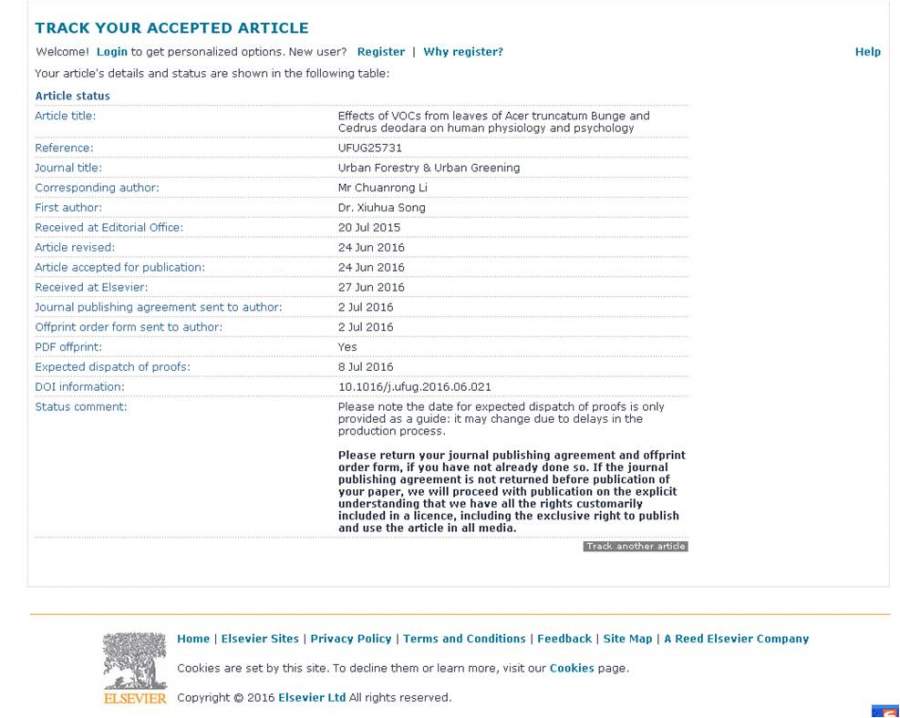 投稿urban forestry & urban greening接受后的稿件状态看不明白