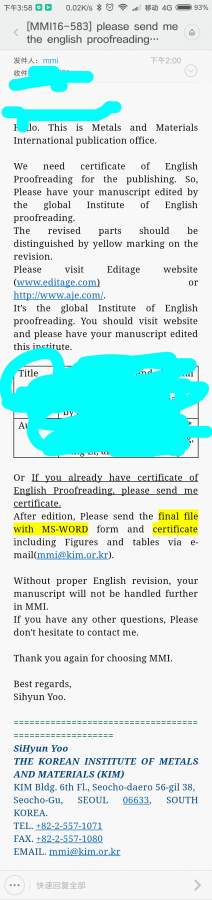 Metals and Materials International 提供english proofreading certificate
